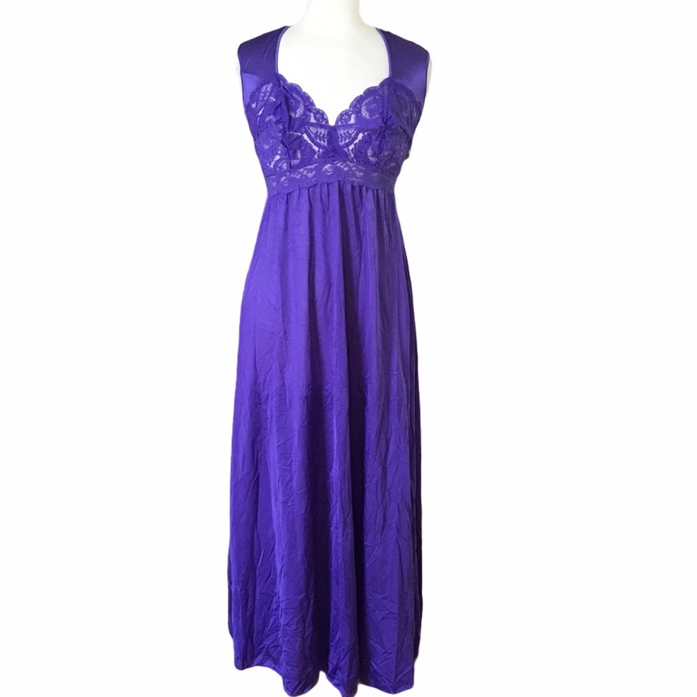 Olga Deep Purple Satin & Lace Night Gown